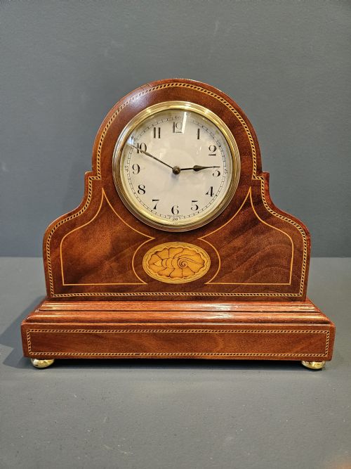 EDWARDIAN SHERATON INLAID MANTEL CLOCK
