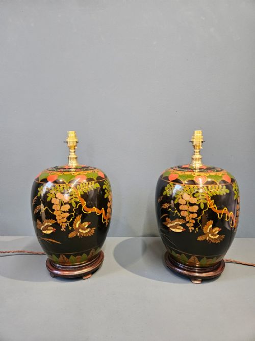 Pair of 1930'S Painted Glass Table Lamps