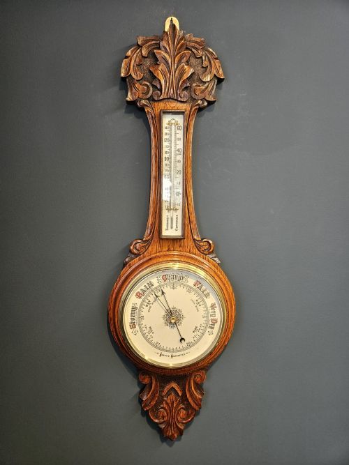 SUPERB VICTORIAN CARVED OAK BANJO BAROMETER - ADDITIONAL PHOTO 1