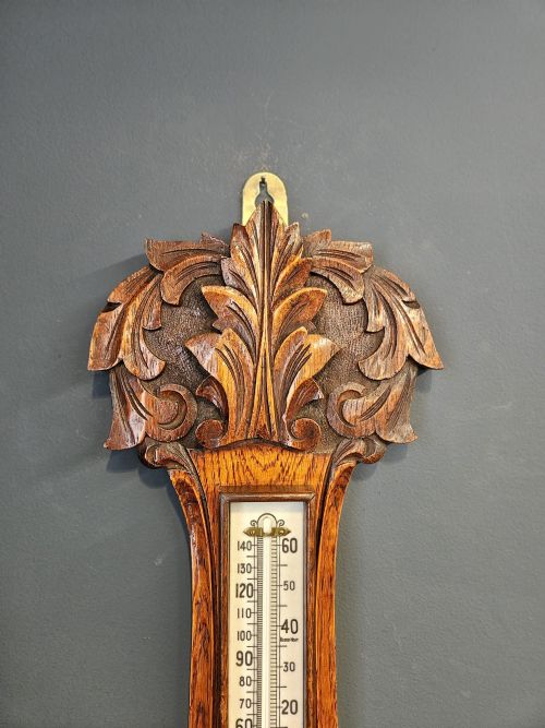 SUPERB VICTORIAN CARVED OAK BANJO BAROMETER - ADDITIONAL PHOTO 2
