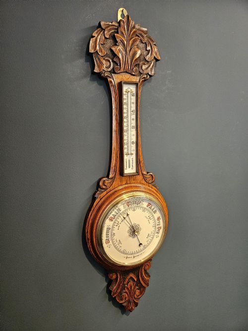 SUPERB VICTORIAN CARVED OAK BANJO BAROMETER - ADDITIONAL PHOTO 5