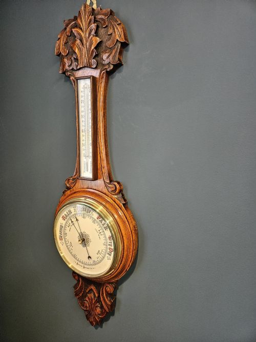 SUPERB VICTORIAN CARVED OAK BANJO BAROMETER - ADDITIONAL PHOTO 6