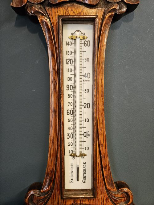 SUPERB VICTORIAN CARVED OAK BANJO BAROMETER - ADDITIONAL PHOTO 7