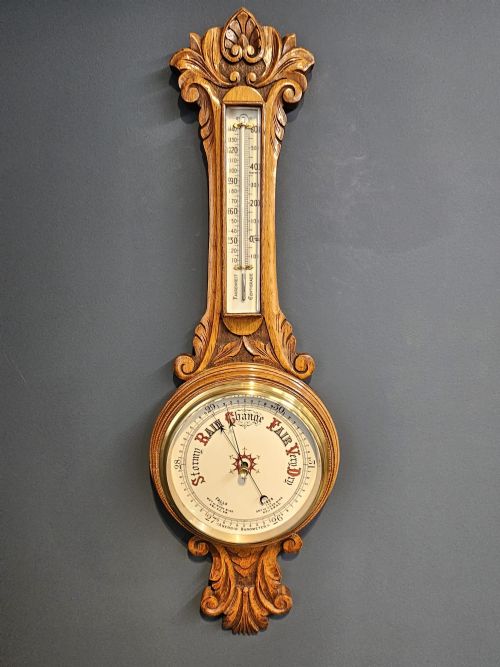Victorian Carved Oak Banjo Barometer