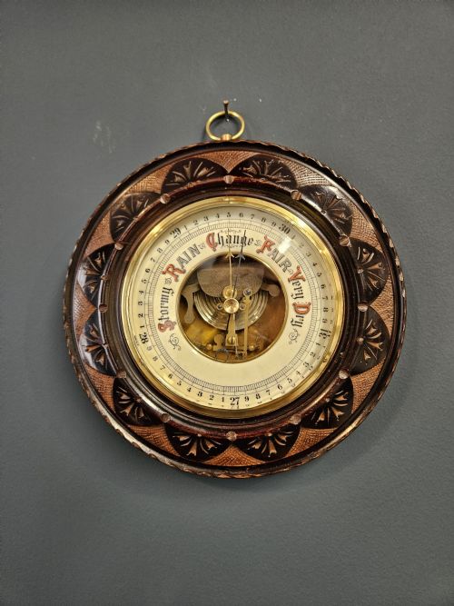 Victorian Petal Carved Mahogany Aneroid Barometer