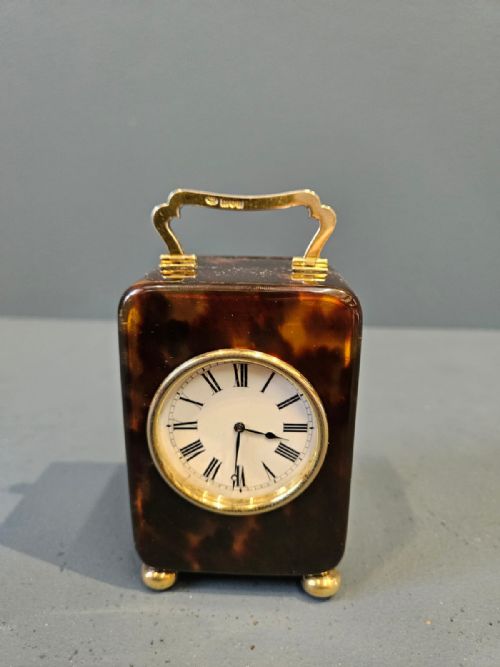 Small William Comyns Silver Gilt and Tortoise Shell Clock