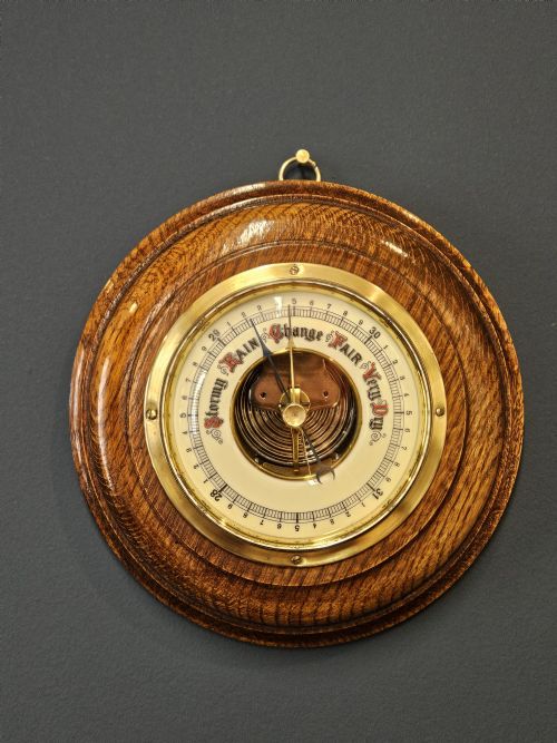 Small Late Victorian Turned Oak Barometer