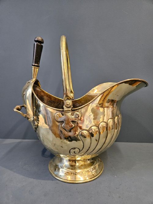 Victorian Brass Coal Scuttle and Shovel
