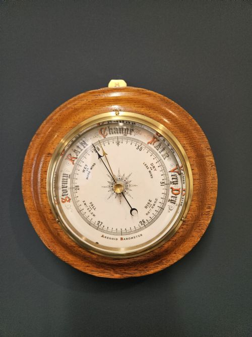 Victorian Turned Golden Oak Barometer