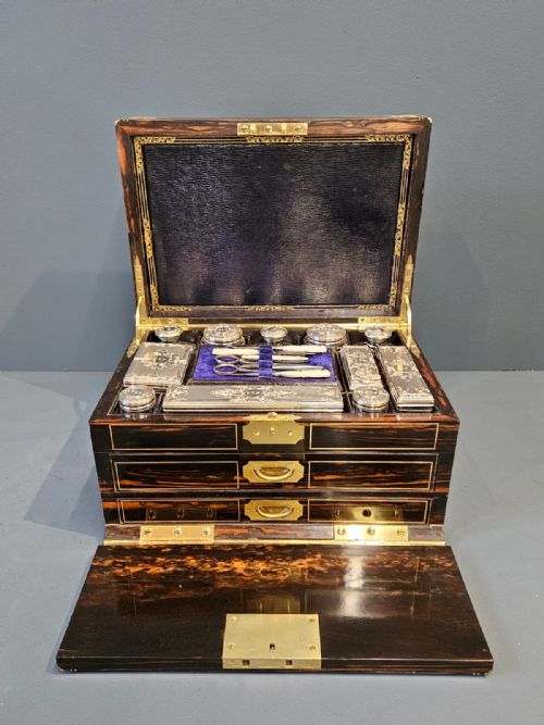Superb Early Victorian Coromandel and Silver Travel Box