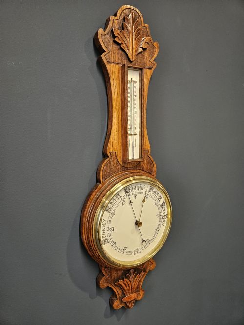 VICTORIAN OAK BANJO BAROMETER - ADDITIONAL PHOTO 2