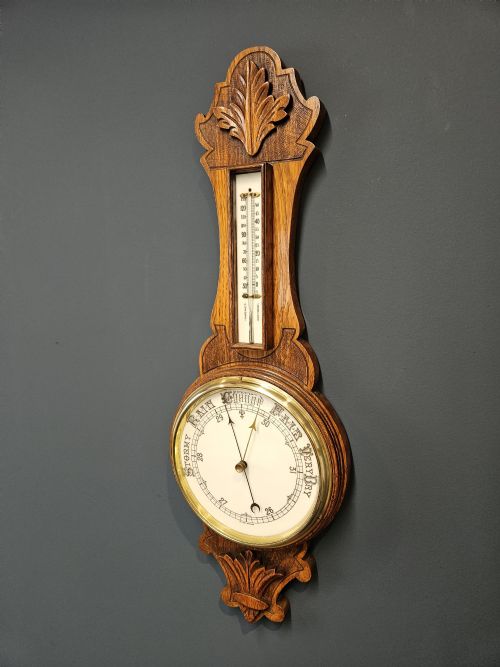 VICTORIAN OAK BANJO BAROMETER - ADDITIONAL PHOTO 3