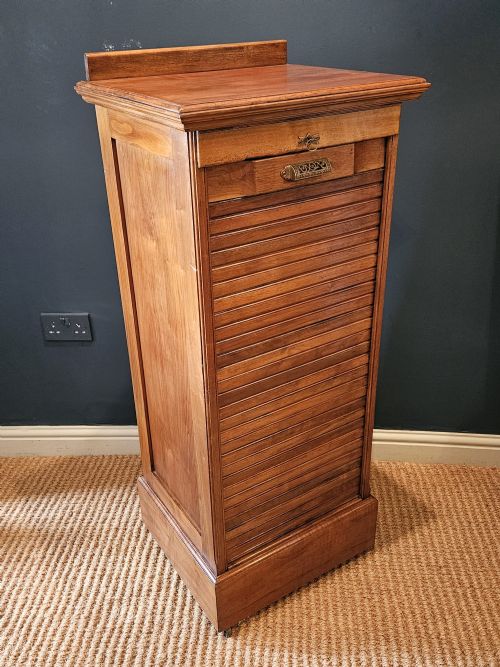 Edwardian Solid Walnut Tambour Front Filing Cabinet