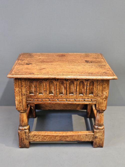 Georgian Carved Oak Box Stool