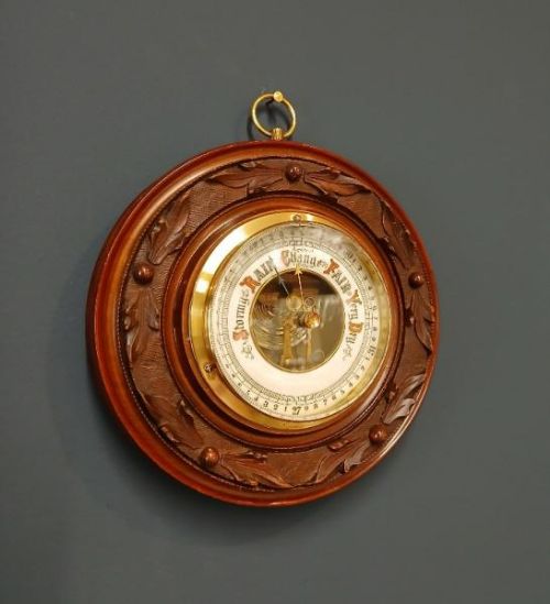 Victorian Walnut Skeletonised Aneroid Barometer
