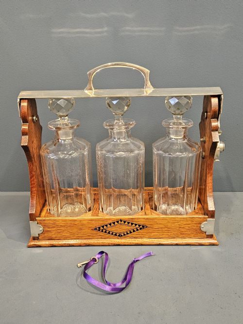 Victorian Oak 3 Bottle Tantalus