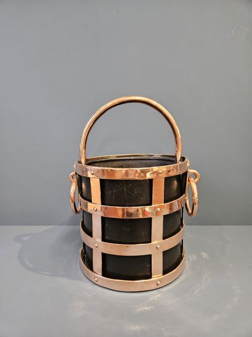 Superb Arts & Crafts Coal Bucket in Copper Cradle