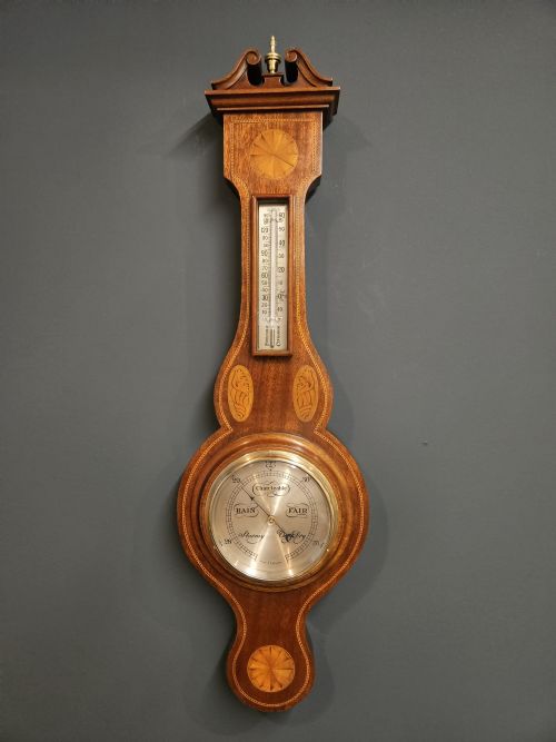 Small Edwardian Sheraton Inlaid Mahogany Barometer
