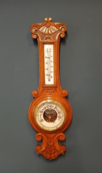 Victorian Golden Oak Banjo Barometer