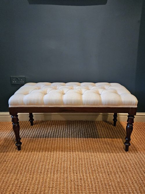William IV Mahogany Linen Covered Stool