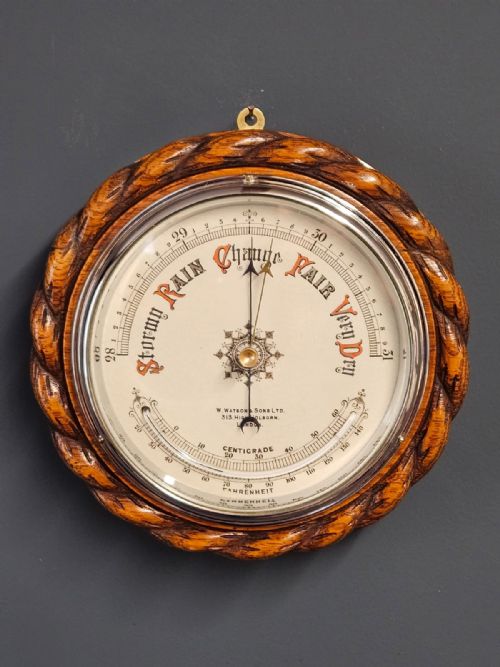 Victorian Oak Ships Barometer by Watson of Holborn