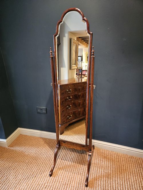 Edwardian Walnut Cheval Mirror