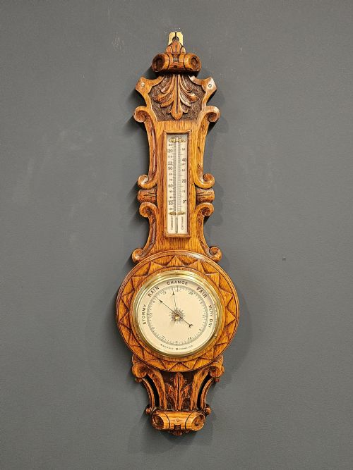 Victorian Oak Starburst Banjo Barometer