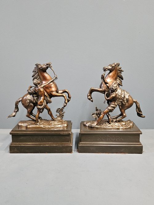 Pair of Victorian Bronze Marly Horses