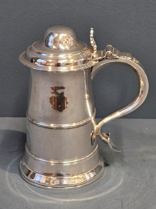 Large George III Silver Lidded Tankard