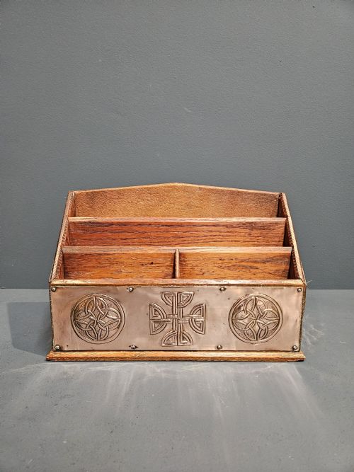 Glasgow School Copper on Oak Letter Rack