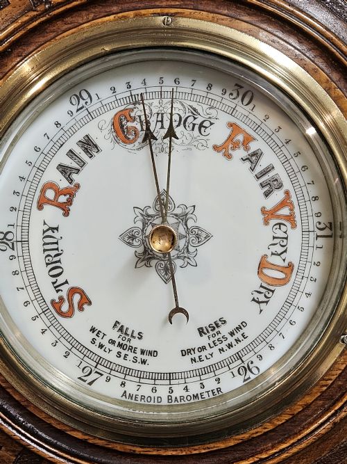 VICTORIAN OAK GEOMETRIC BORDER BAROMETER - ADDITIONAL PHOTO 2