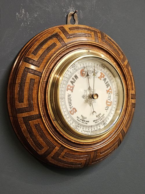 VICTORIAN OAK GEOMETRIC BORDER BAROMETER - ADDITIONAL PHOTO 3