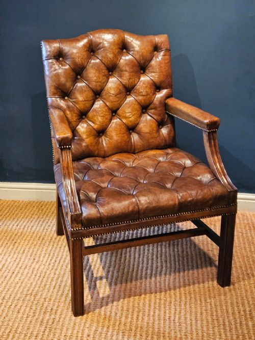 Late Victorian Gainsborough Chair with Original Leather Upholstery