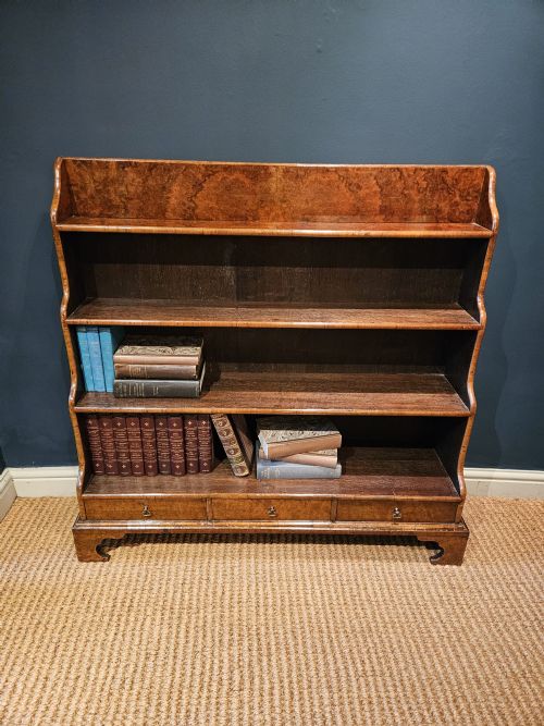 Superb Victorian Burr Walnut and Oak Waterfall Bookcase