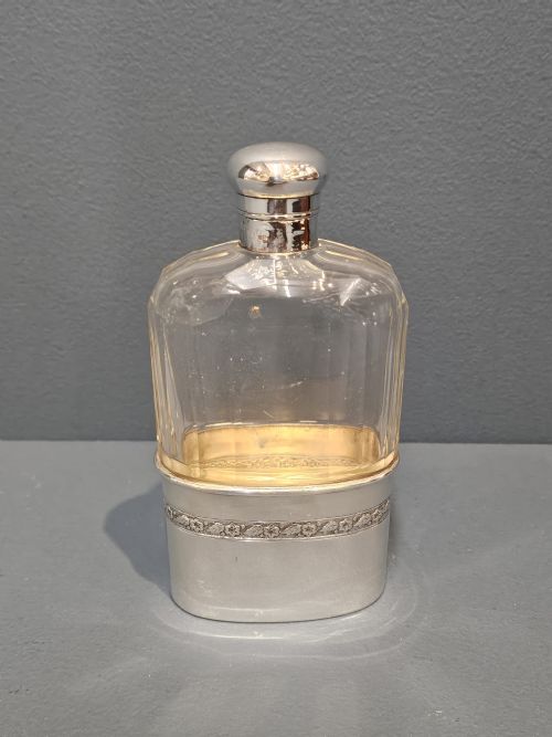 SILVER AND CRYSTAL HIP FLASK