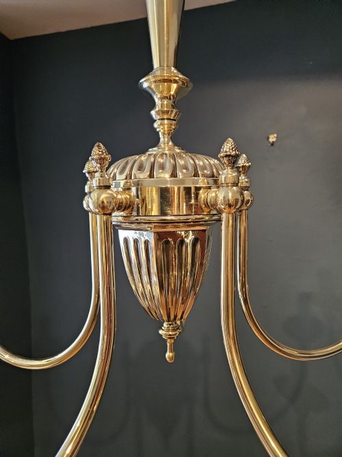 EDWARDIAN FIVE ARM BRASS CHANDELIER - ADDITIONAL PHOTO 2