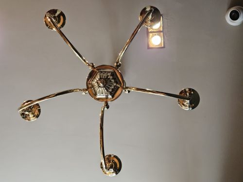 EDWARDIAN FIVE ARM BRASS CHANDELIER - ADDITIONAL PHOTO 3