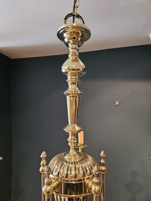 EDWARDIAN FIVE ARM BRASS CHANDELIER - ADDITIONAL PHOTO 5