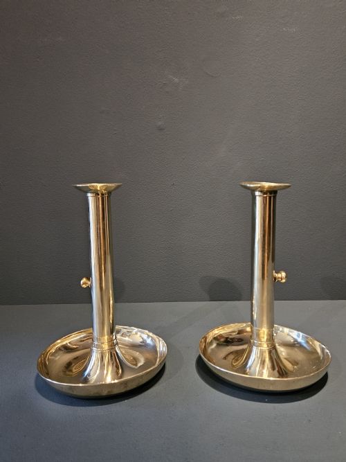 Pair of Georgian Brass Candlesticks with Dished Bases