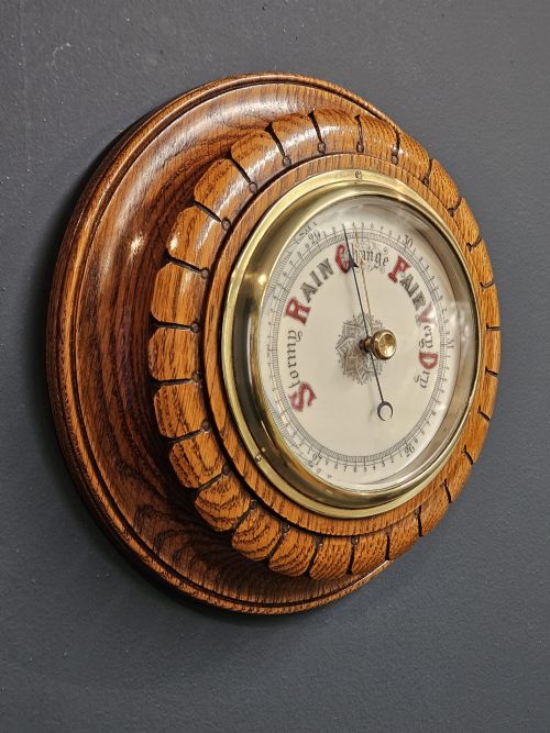 VICTORIAN OAK PETAL CARVED CASE BAROMETER - ADDITIONAL PHOTO 2