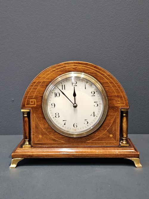 Fine Quality Edwardian Inlaid Arched Top Mantel Clock