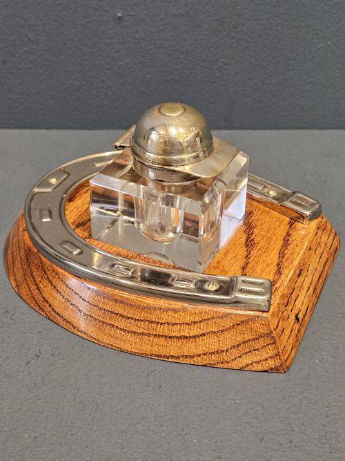 VICTORIAN HORSE SHOE AND JOCKEYS CAP INKSTAND - ADDITIONAL PHOTO 2