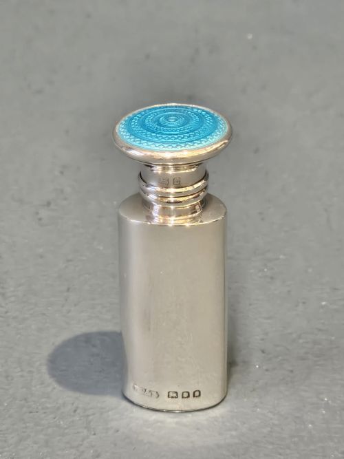 Silver and Turquoise Engine Turned Enamel Scent Bottle