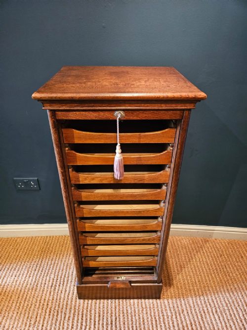 Edwardian Oak Tambour Front Filing Cabinet