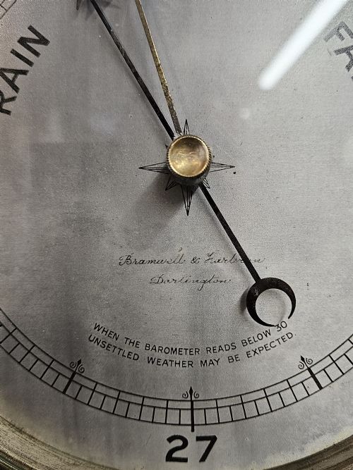 VICTORIAN SILVERED DIAL BAROMETER BY BRAMWELL HARBRON OF DARLINGTON - ADDITIONAL PHOTO 2