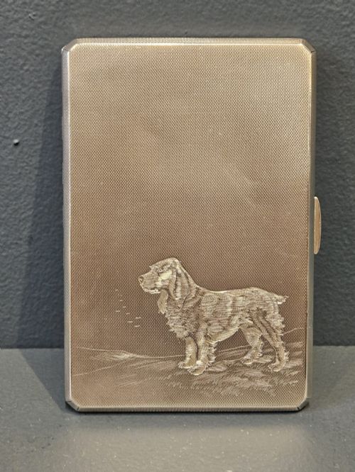 Silver Cheroot Case Engraved with a Spaniel