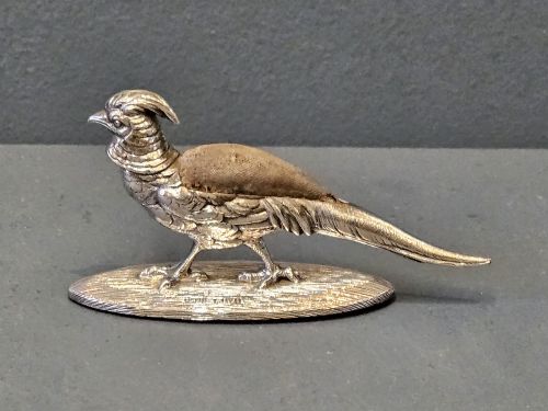 Rare Edwardian Sampson Mordan Silver Pheasant Pin Cushion