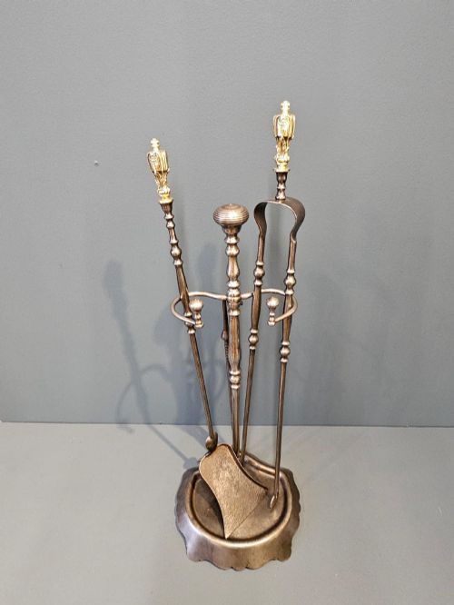 Victorian Steel Fire Irons and Stand