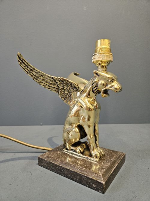 Edwardian Winged Lion Brass Table Lamp