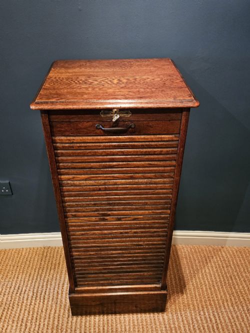 VICTORIAN OAK TAMBOUR FRONT FILING CABINET - ADDITIONAL PHOTO 2